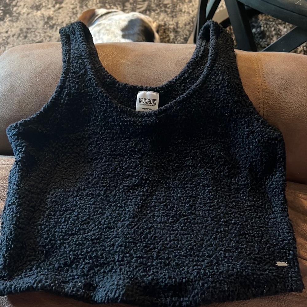 Fuzzy black crop top
